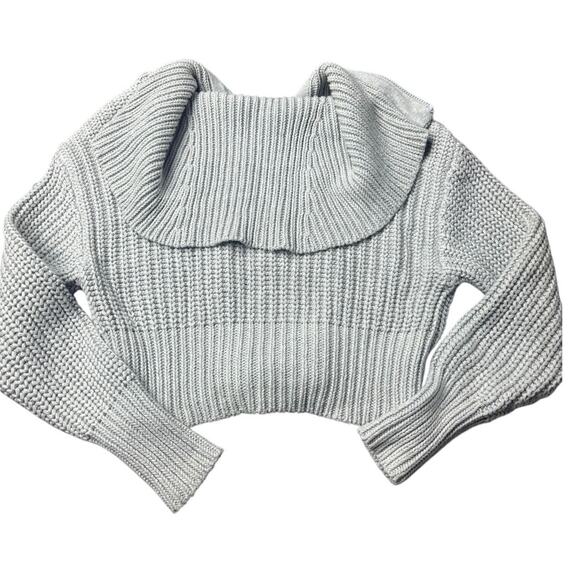 Aerie Gray Chunky Knit Zip Front Cropped Sweater Women’s M Cozy Casual - Picture 6 of 8